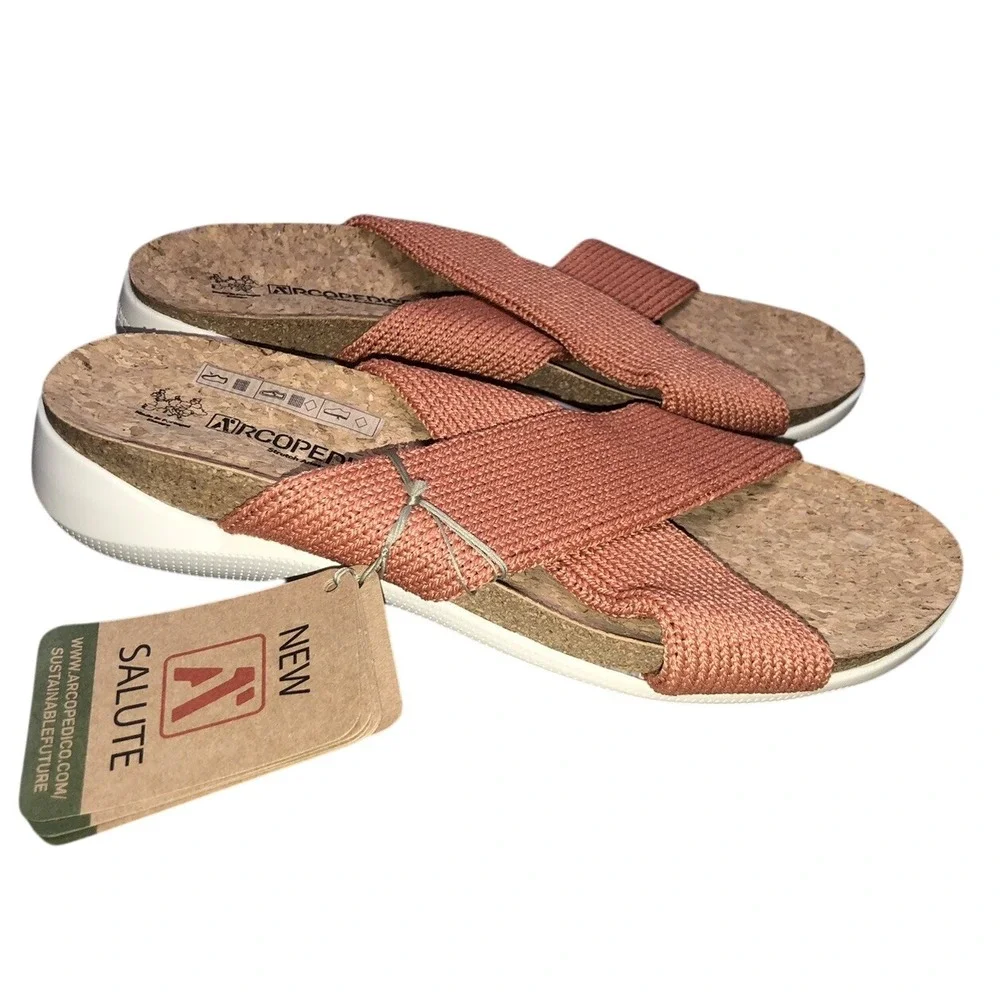 Arcopedico Sandals Women's 7 Brick Orange Knit Cork Footbed Pantanal 38‎ NEW